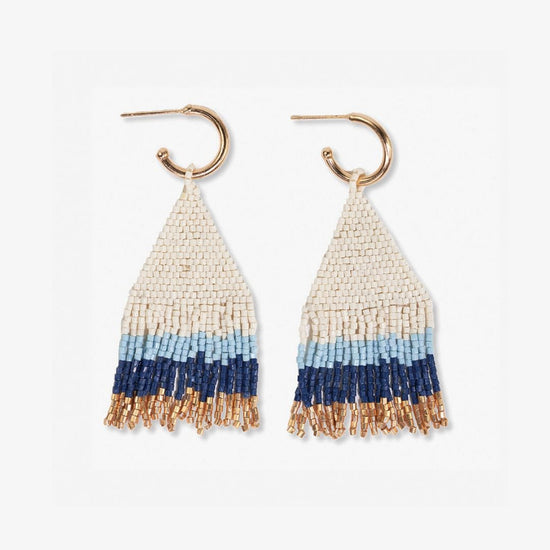 James Mini Gold Hoop Colorblock Beaded Fringe Earrings Navy Fringe Earrings