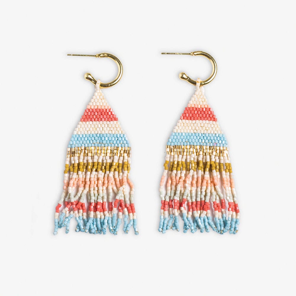 James Mini Gold Hoop Horizontal Stripes Beaded Fringe Earrings Amalfi