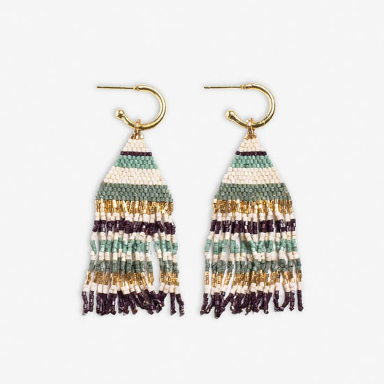 James Mini Gold Hoop Horizontal Stripes Beaded Fringe Earrings Safari