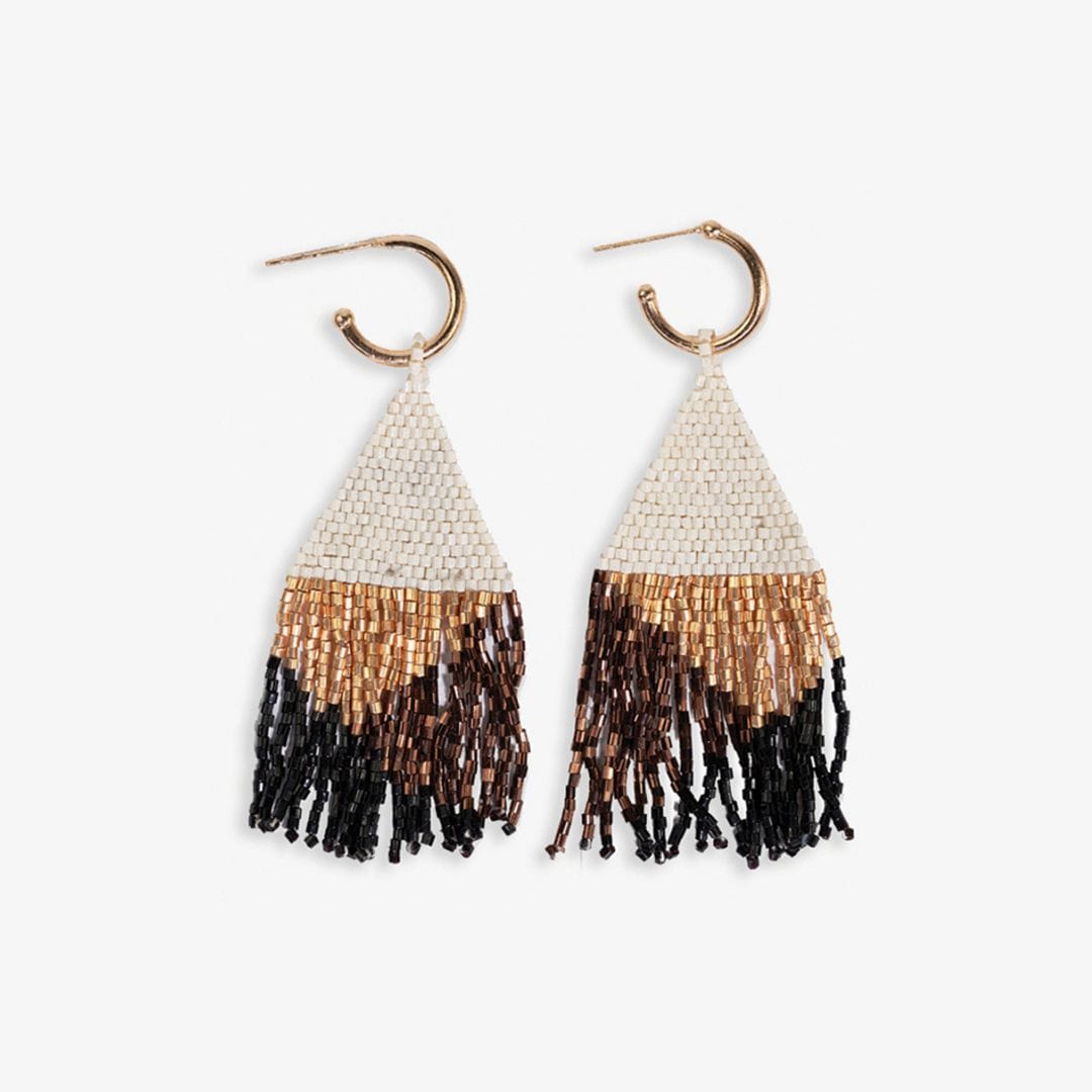 James Mini Gold Hoop Mixed Angles Beaded Fringe Earrings Bronze Fringe Earrings