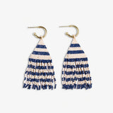 James Mini Gold Hoop Two Tone Stripes Beaded Fringe Earrings Navy