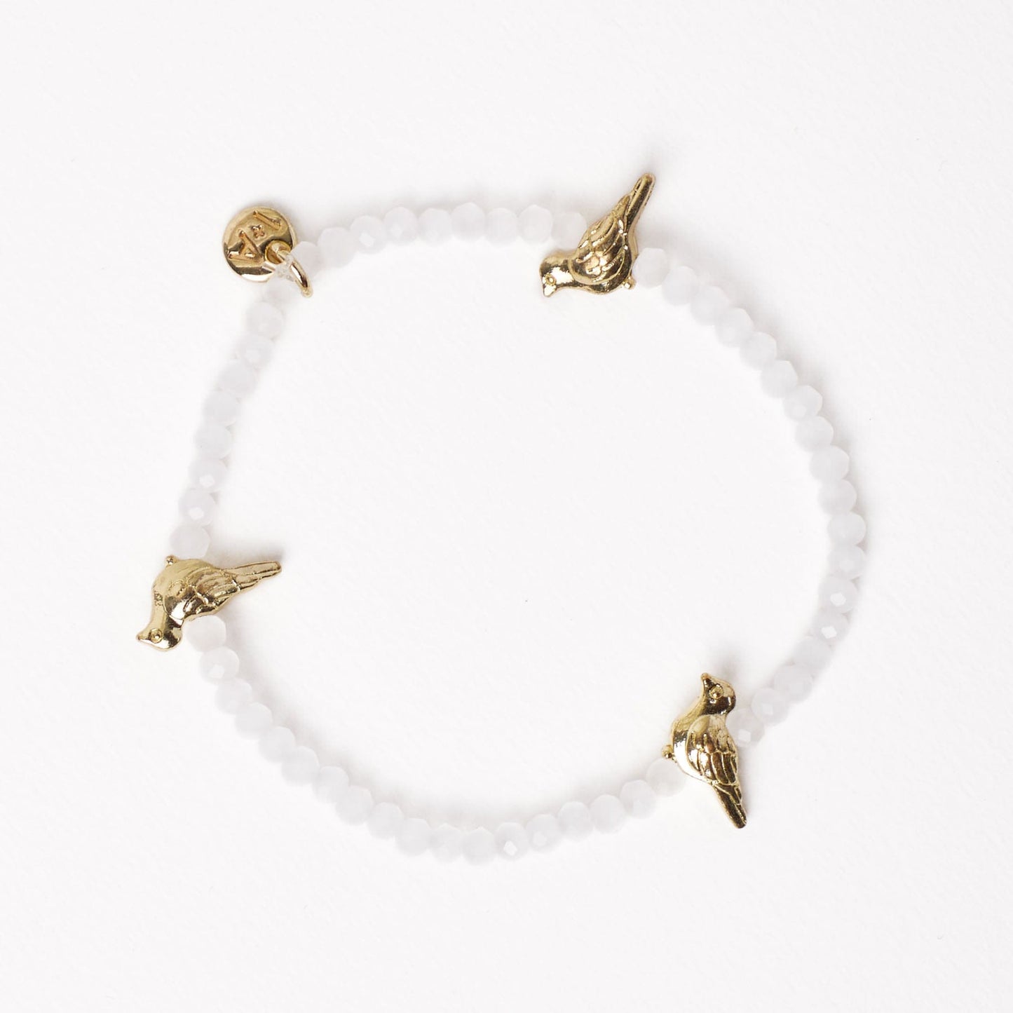 Janie Crystal Stretch Bracelet With Brass Bird Charms White Stretch