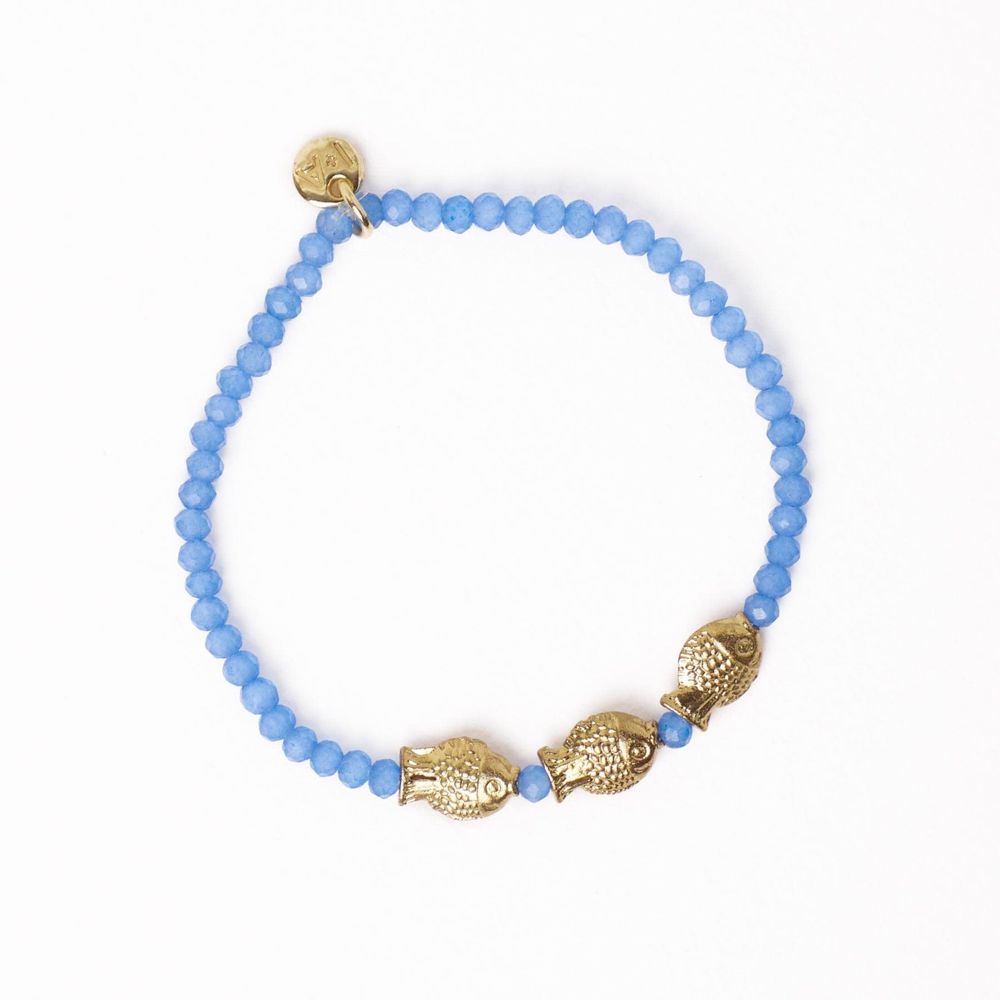 Janie Crystal Stretch Bracelet With Brass Fish Charms Blue Stretch