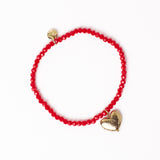 Janie Crystal Stretch Bracelet With Brass Heart Charm Tomato Stretch