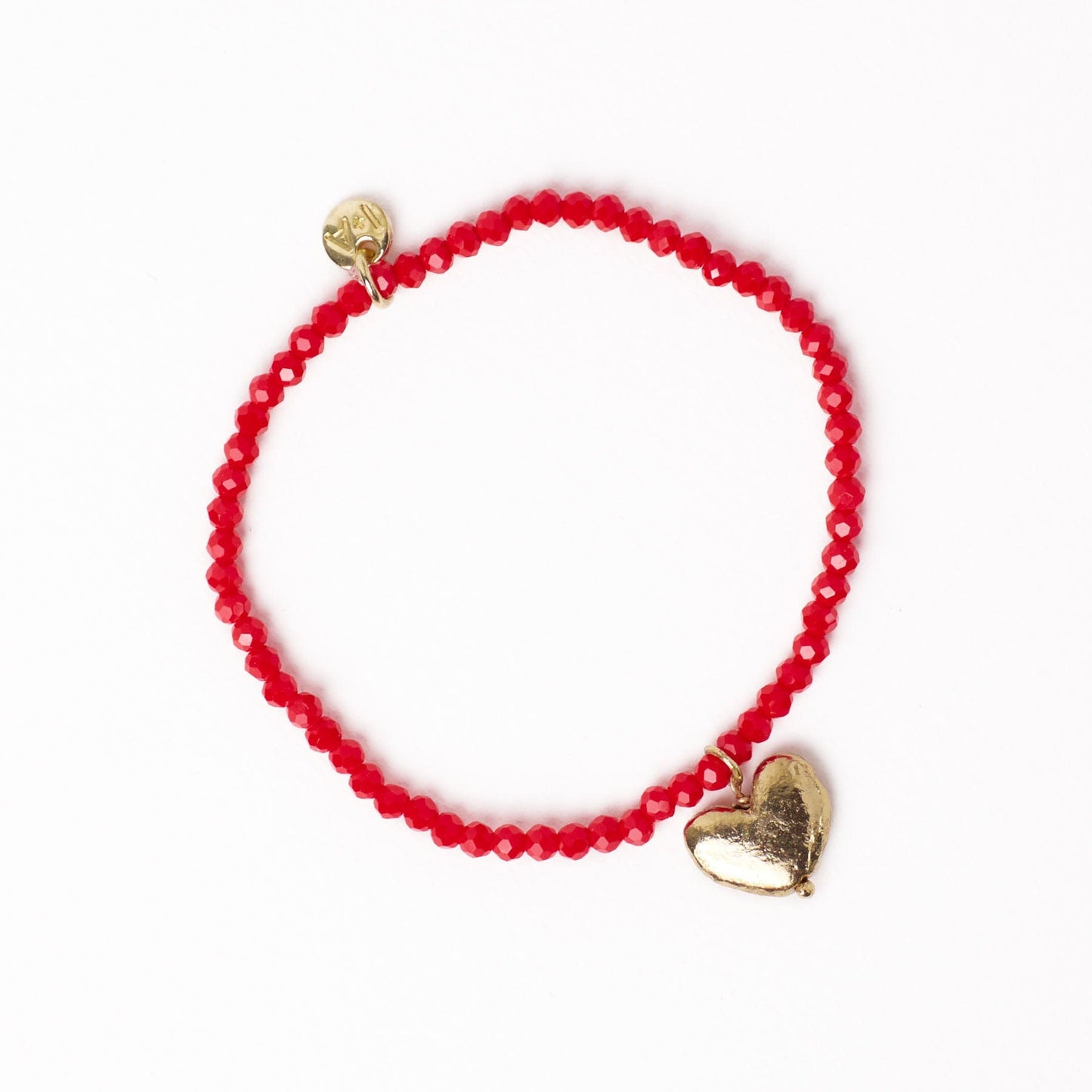 Janie Crystal Stretch Bracelet With Brass Heart Charm Tomato Stretch