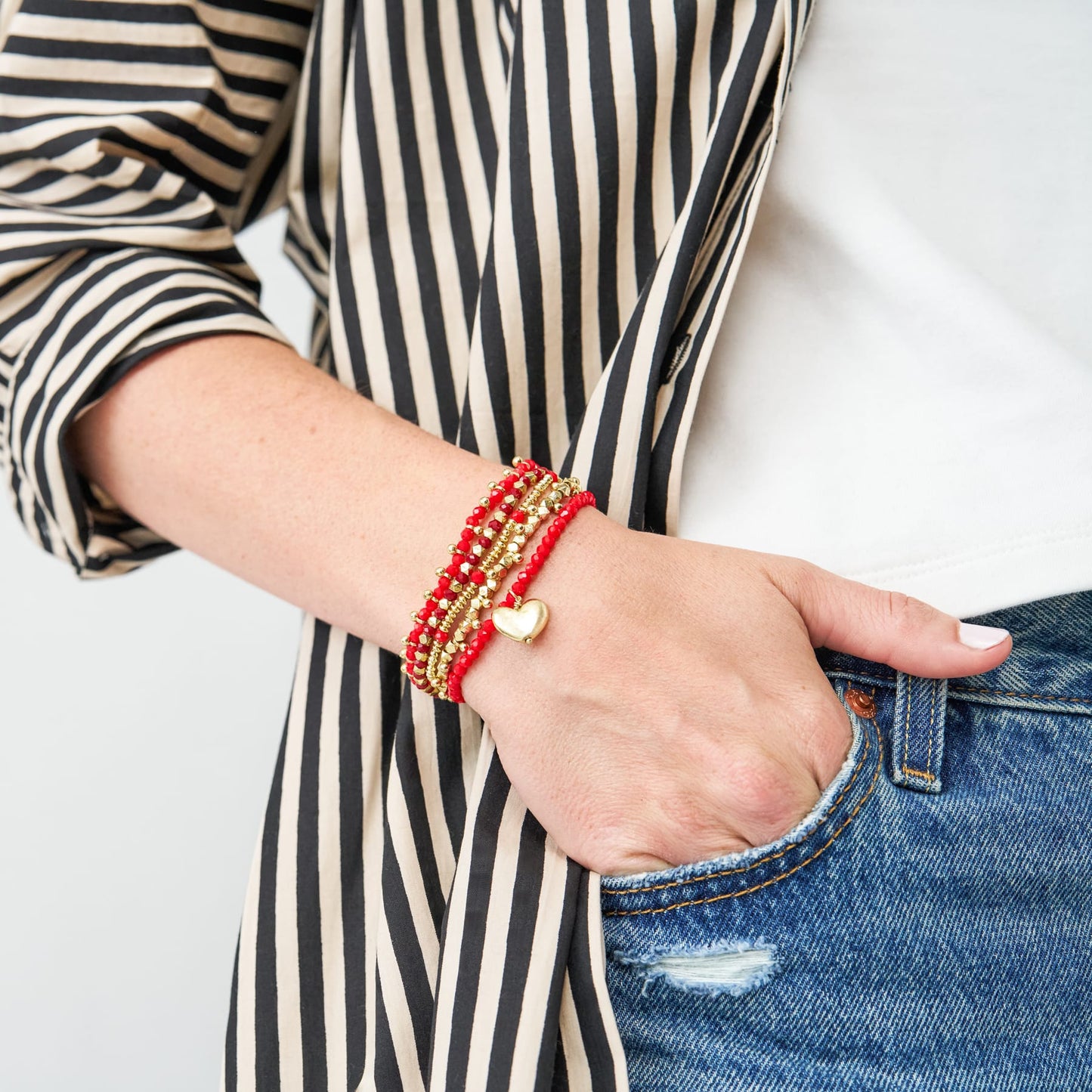 Janie + Mixed Crystal Stretch Bracelet Stack of 5 Tomato Bracelet