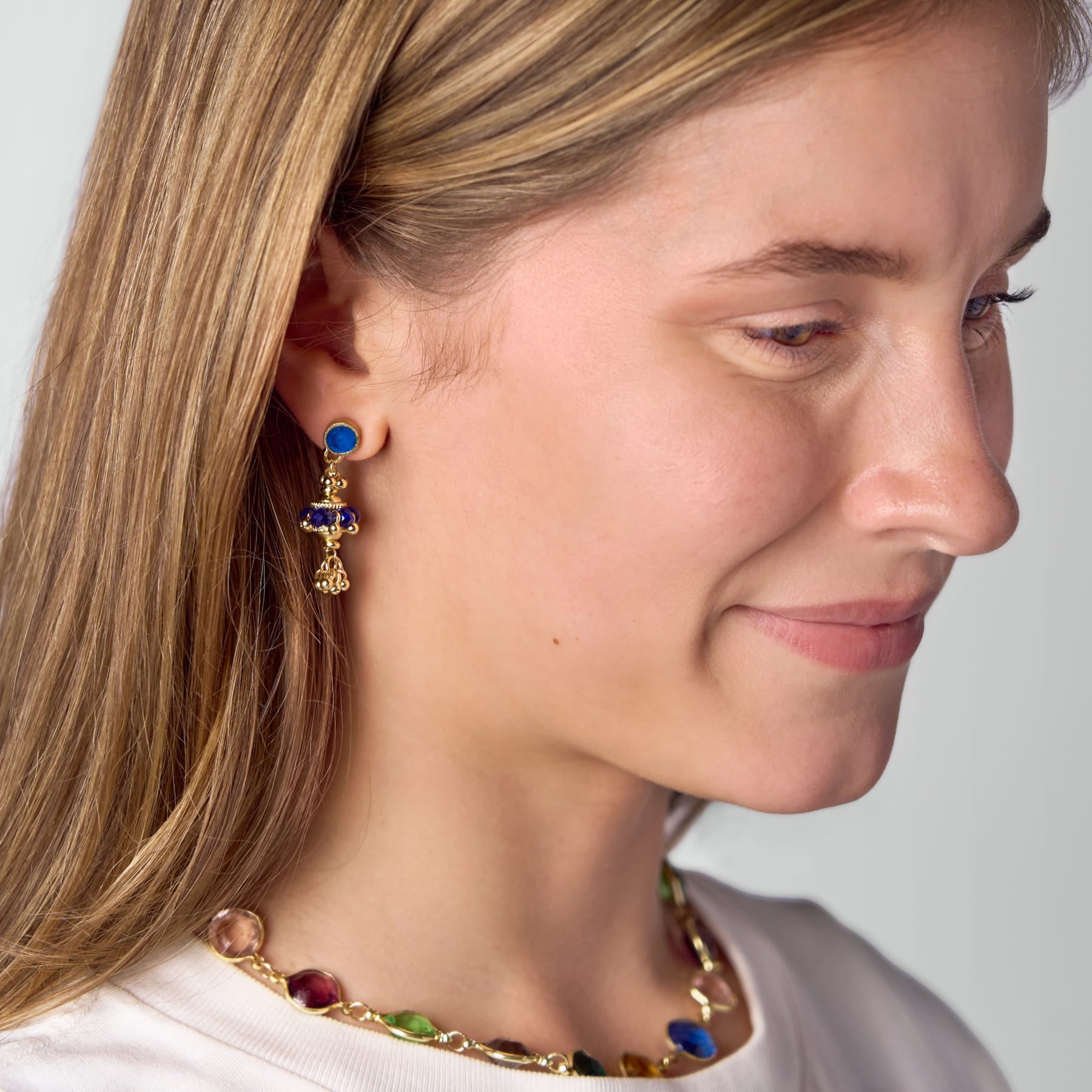 Jeannie Crystal + Enamel Dangle Earrings Blue Dangle
