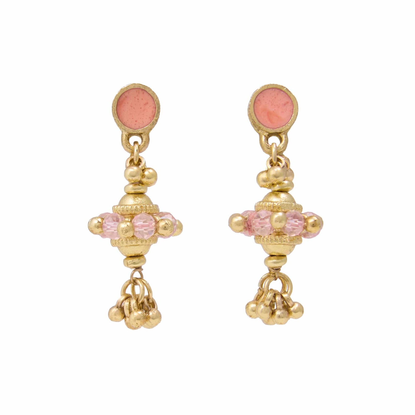 Jeannie Crystal + Enamel Dangle Earrings Coral Dangle