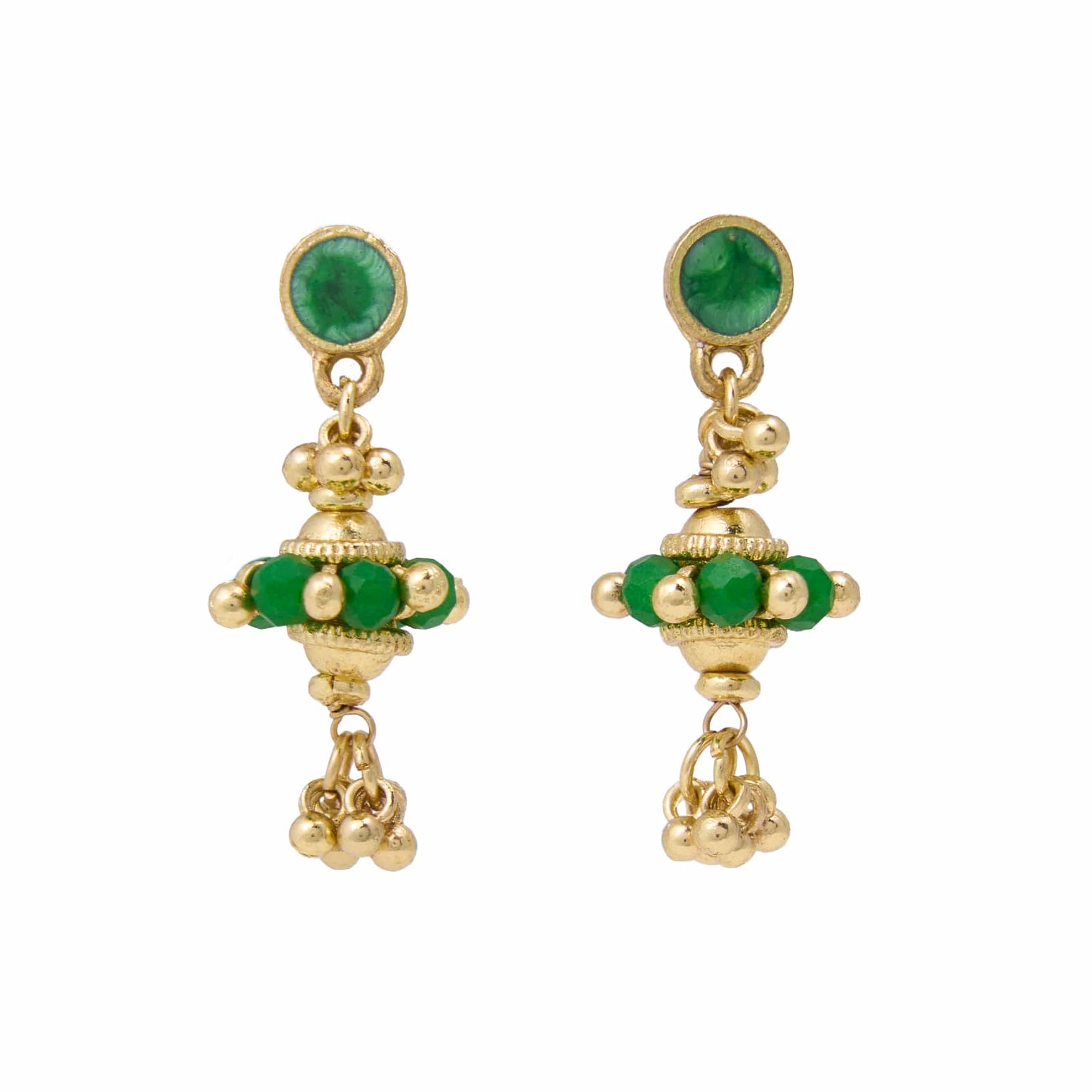 Jeannie Crystal + Enamel Dangle Earrings Green Dangle