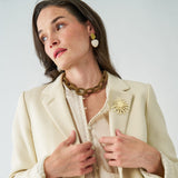 Jenna Chain Link Beaded Necklace Gold Single Strand