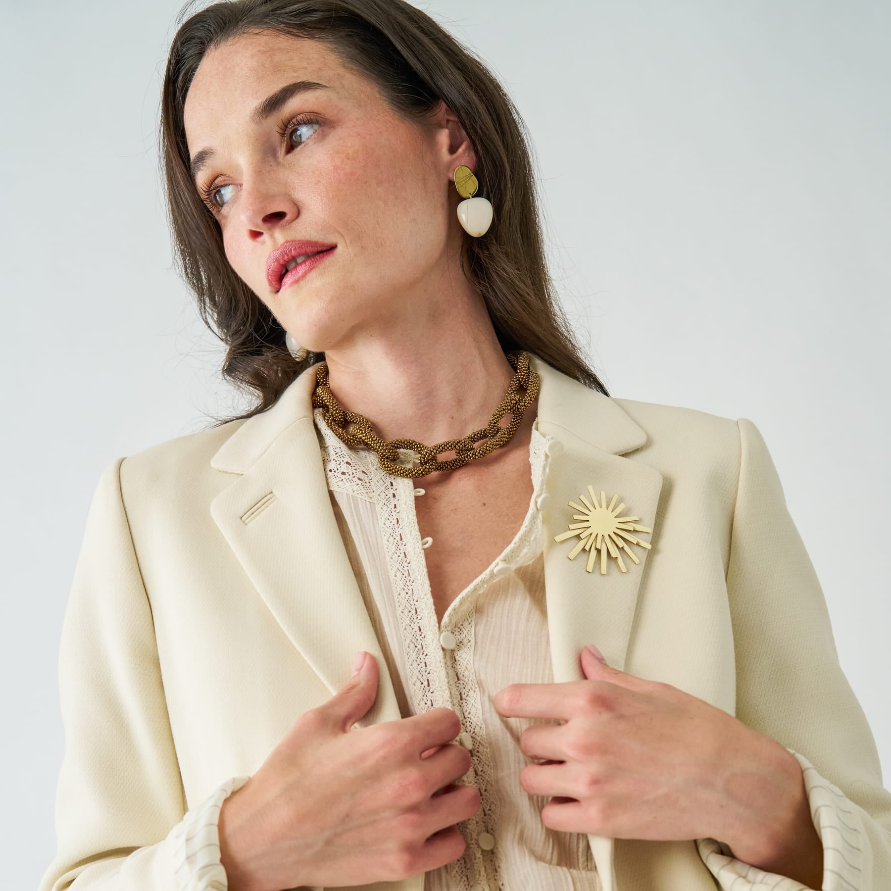 Jenna Chain Link Beaded Necklace Gold Single Strand