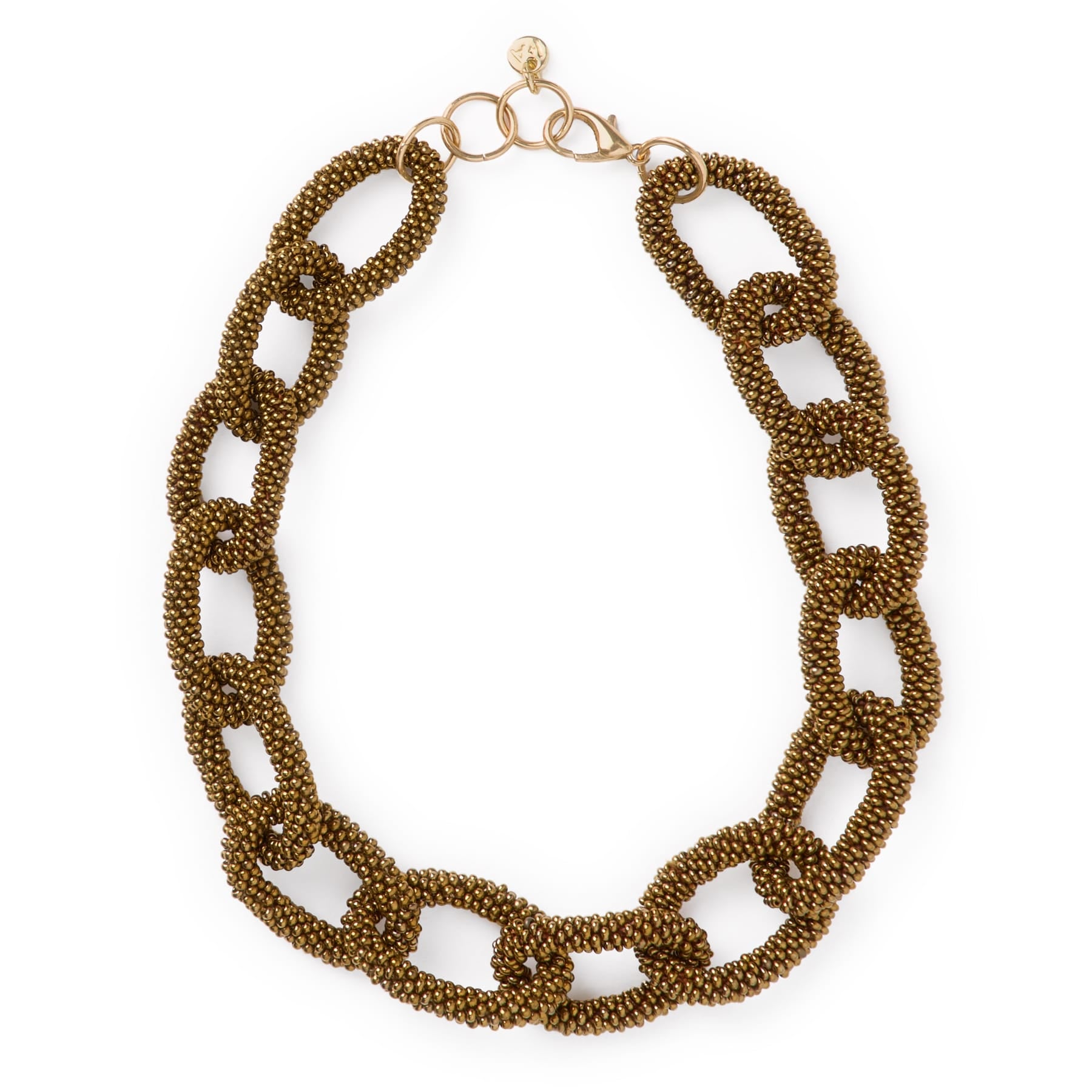 Jenna Chain Link Beaded Necklace Gold Single Strand