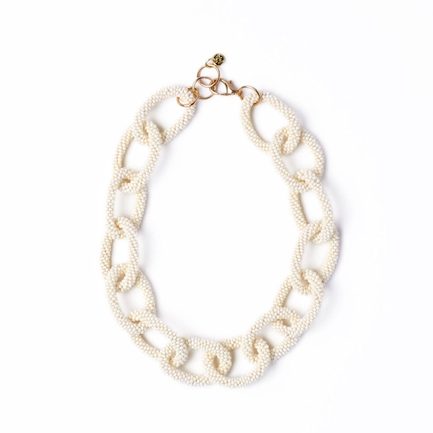 Jenna Chain Link Beaded Necklace Ivory Single Strand
