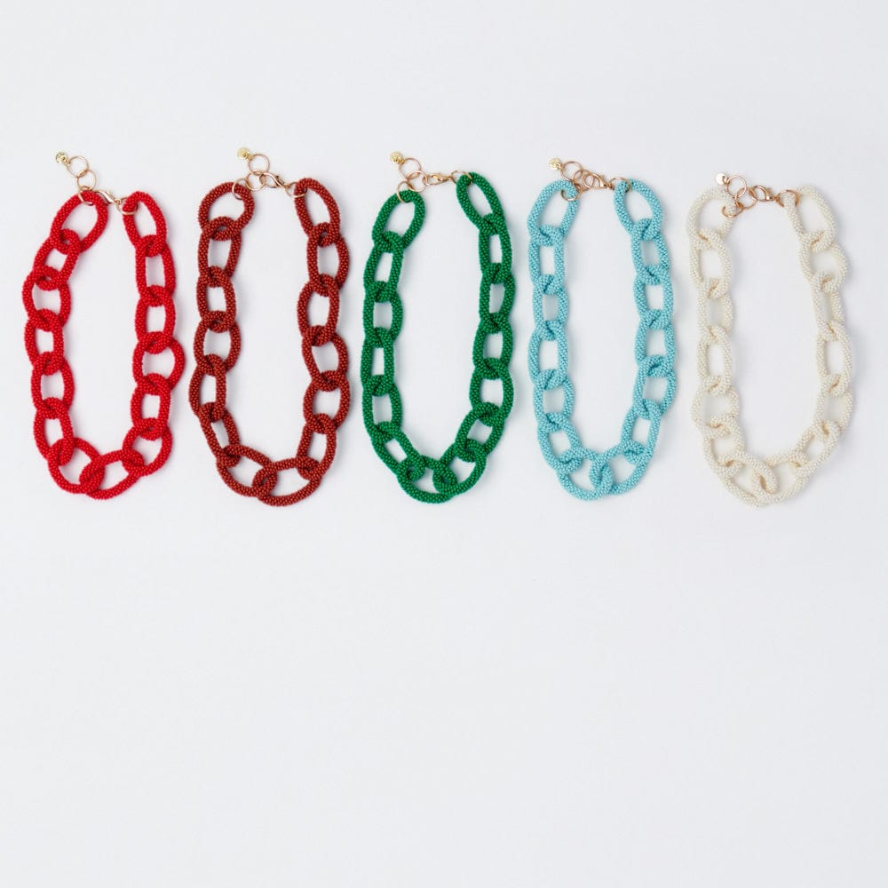Jenna Chain Link Beaded Necklace Kelly Green Single Strand