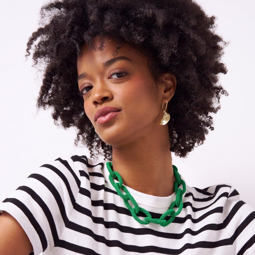 Jenna Chain Link Beaded Necklace Kelly Green Single Strand