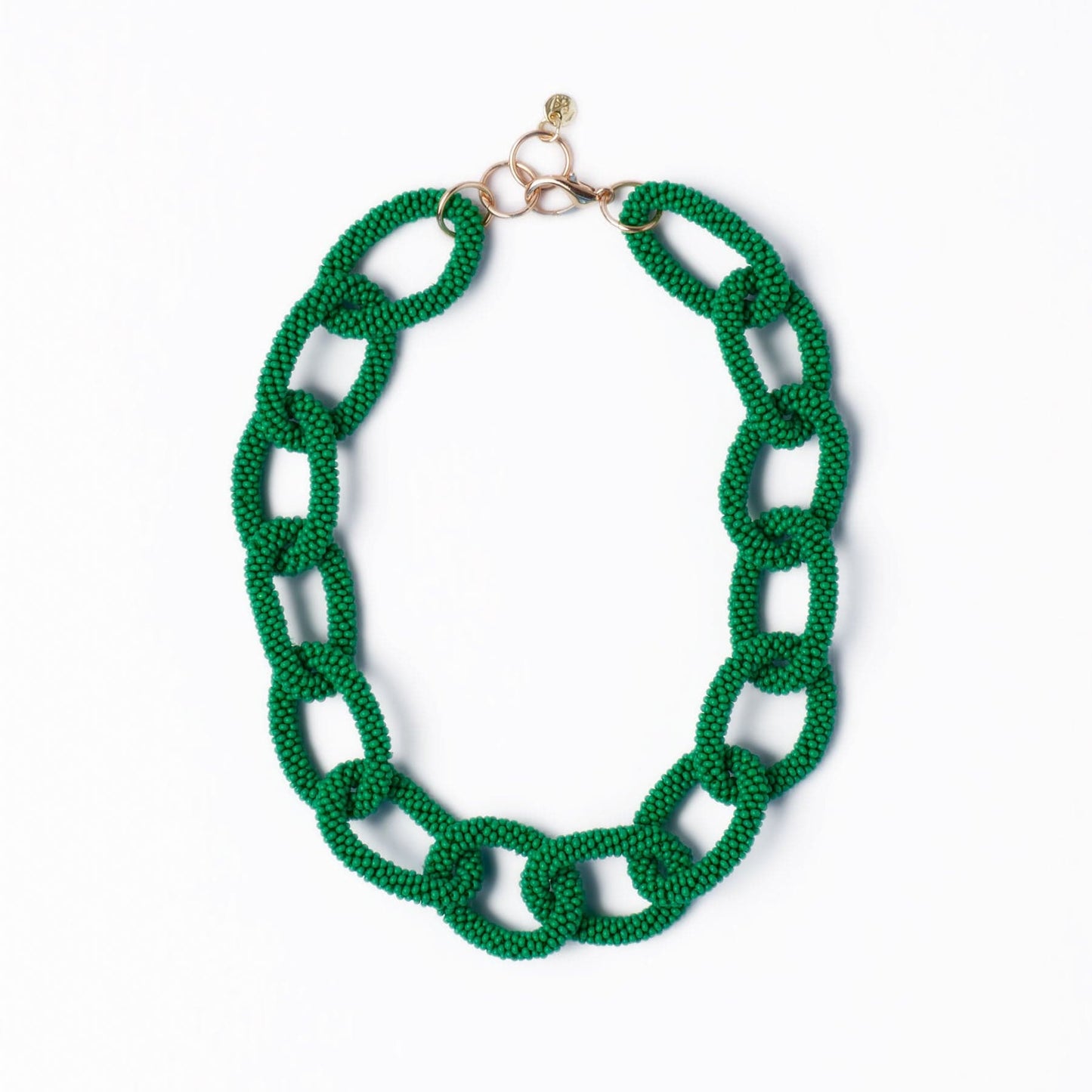 Jenna Chain Link Beaded Necklace Kelly Green Single Strand