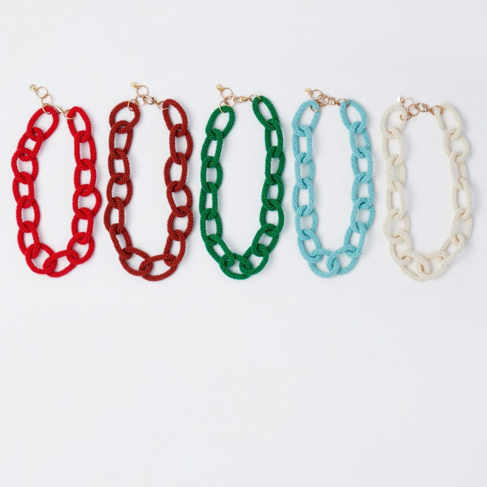 Jenna Chain Link Beaded Necklace Light Blue Single Strand