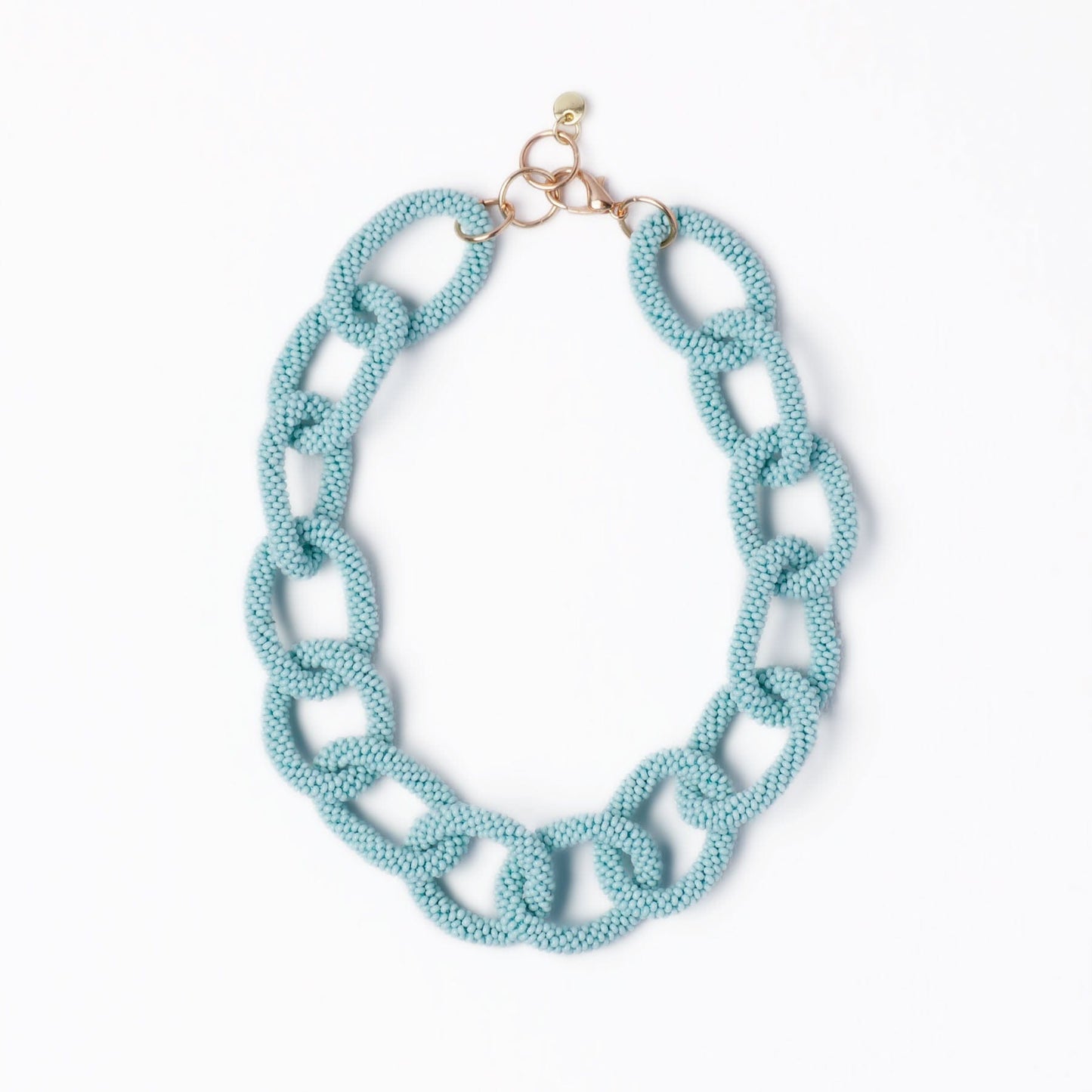 Jenna Chain Link Beaded Necklace Light Blue Single Strand