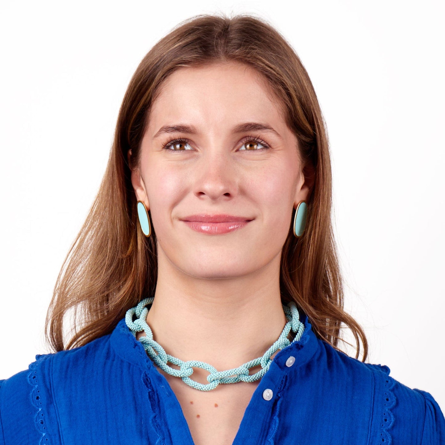 Jenna Chain Link Beaded Necklace Light Blue Single Strand