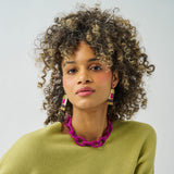Jenna Chain Link Beaded Necklace Magenta Single Strand