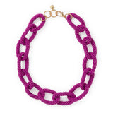 Jenna Chain Link Beaded Necklace Magenta Single Strand