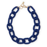 Jenna Chain Link Beaded Necklace Navy Single Strand