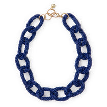 Jenna Chain Link Beaded Necklace Navy Single Strand