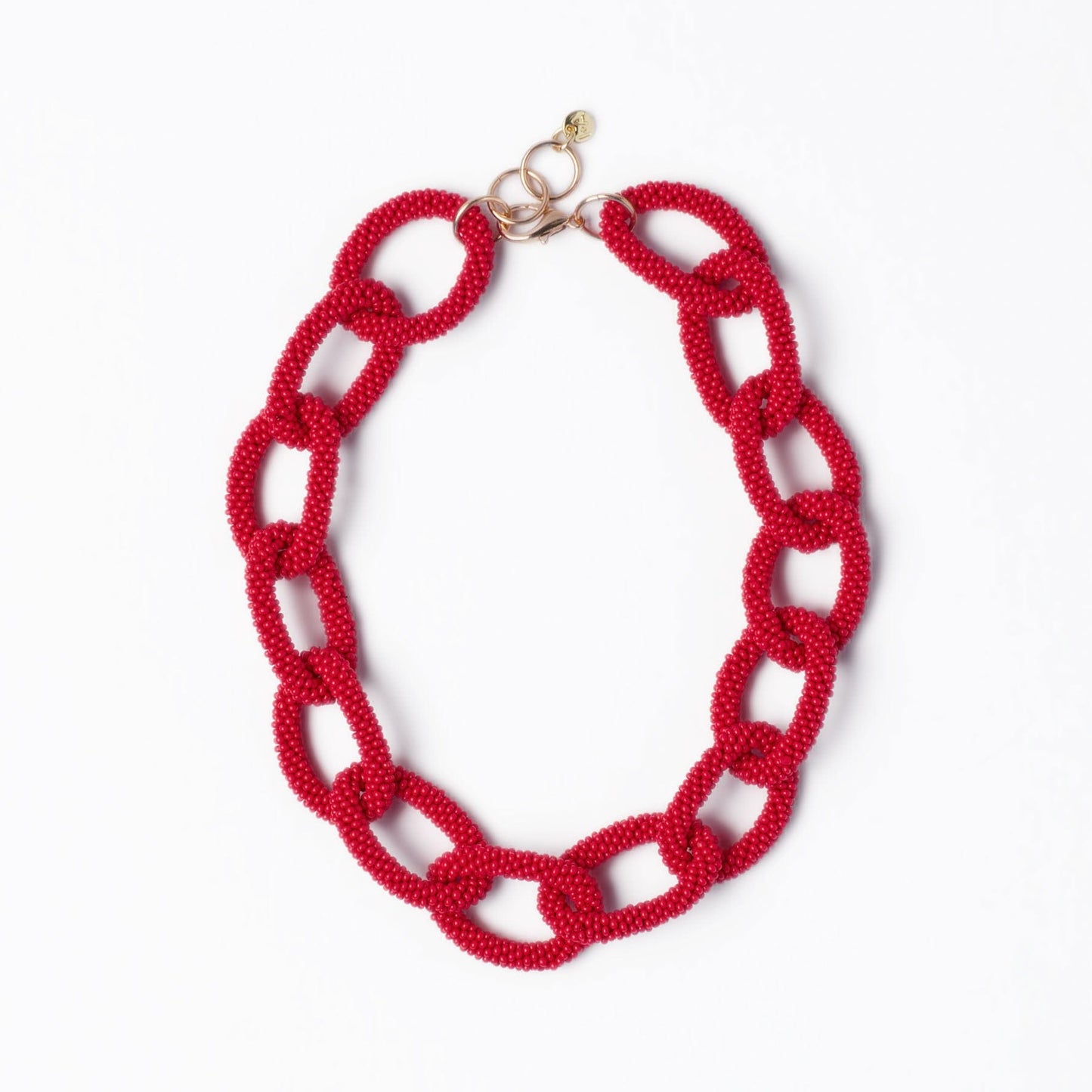 Jenna Chain Link Beaded Necklace Red Single Strand