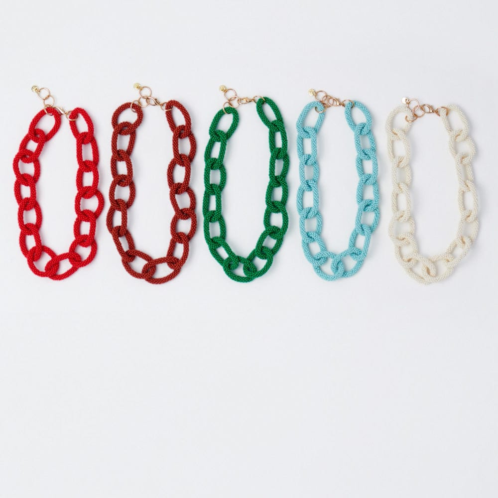 Jenna Chain Link Beaded Necklace Red Single Strand