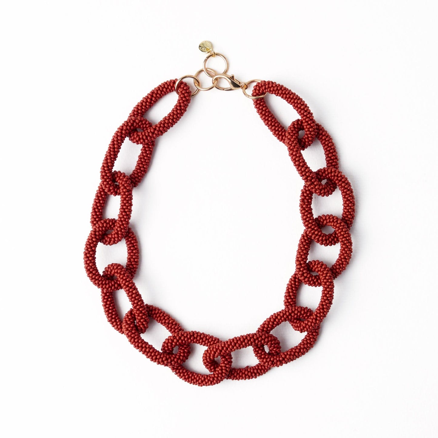 Jenna Chain Link Beaded Necklace Rust Single Strand