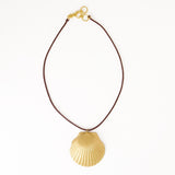 Joan Brass Shell Pendant Necklace On Leather Cord Pendant