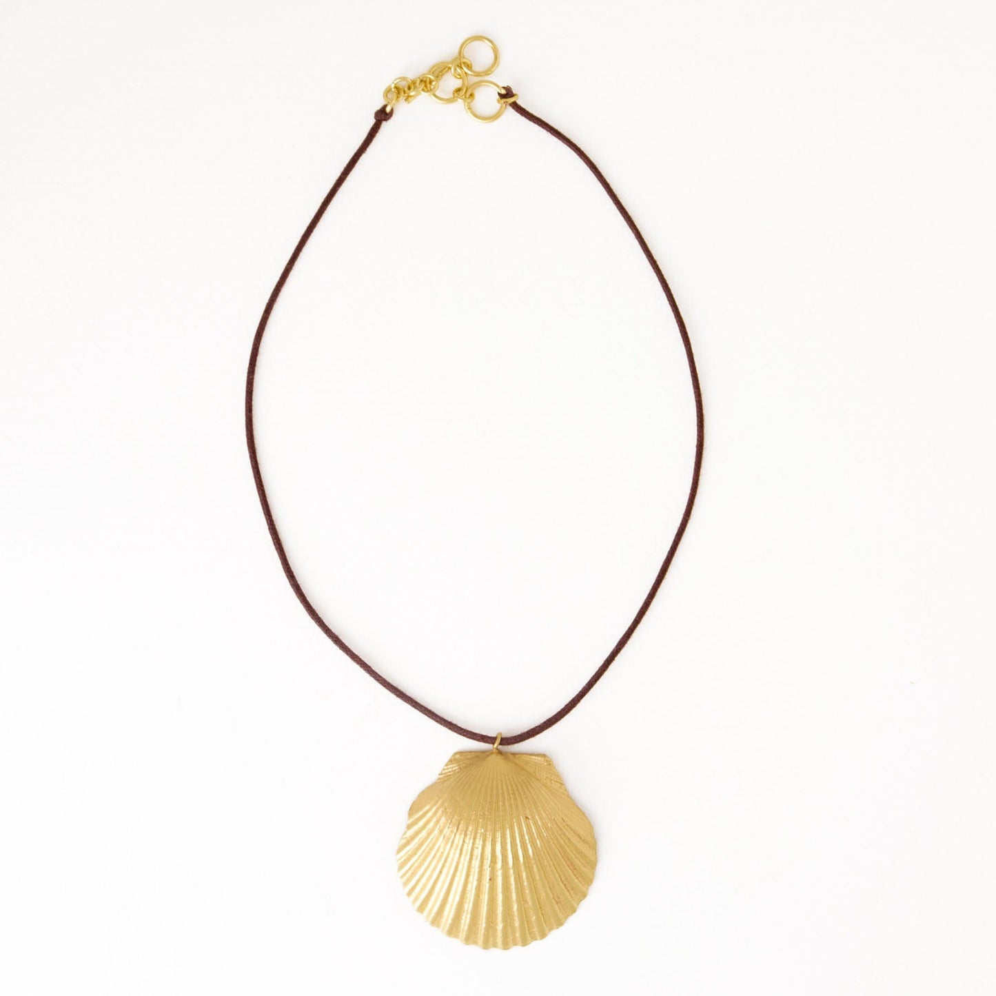 Joan Brass Shell Pendant Necklace On Leather Cord Pendant