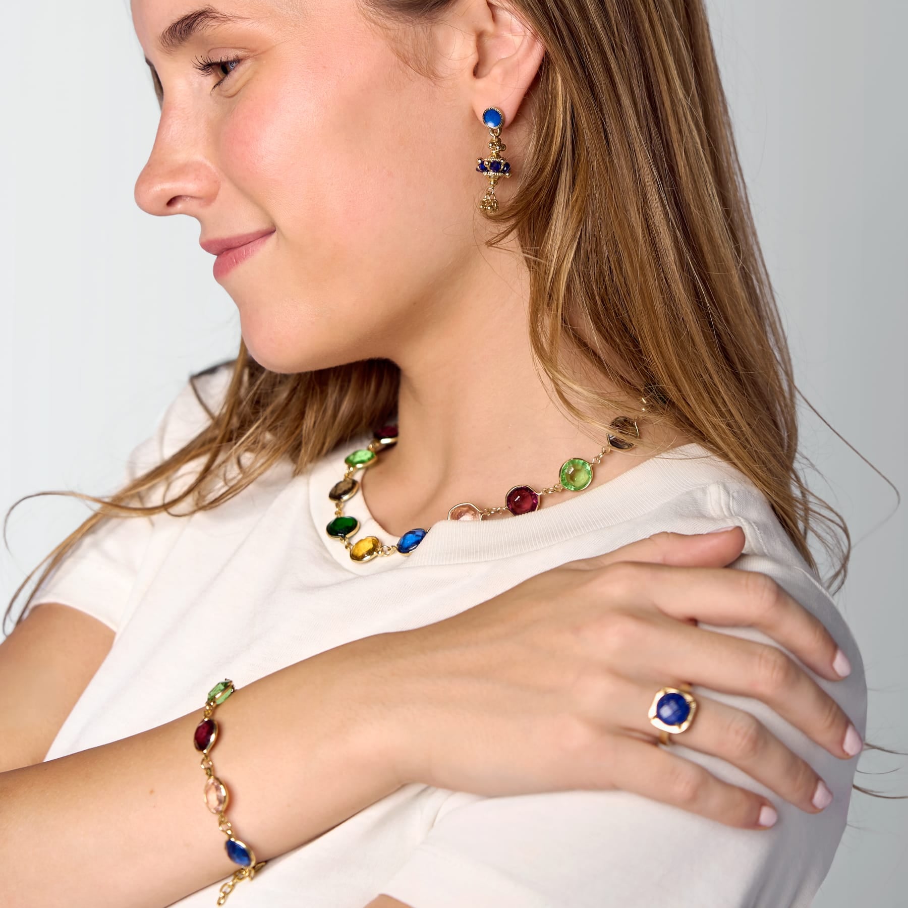Jocelyn Color Glass Necklace With Extension Multicolor Single Strand