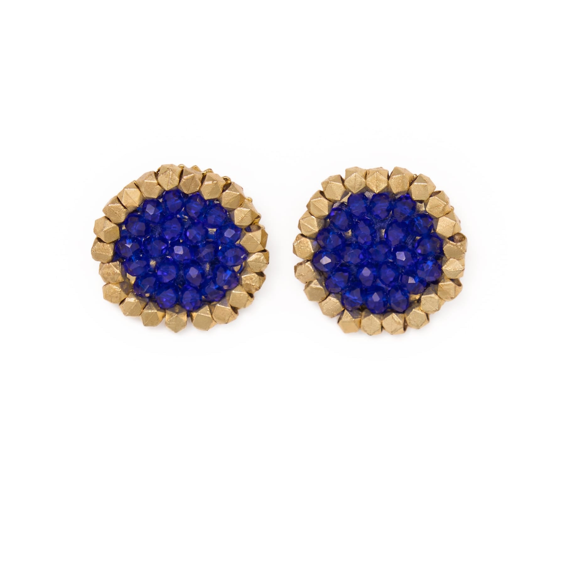 Johannah Crystal + Brass Bead Post Earrings Cobalt Earrings