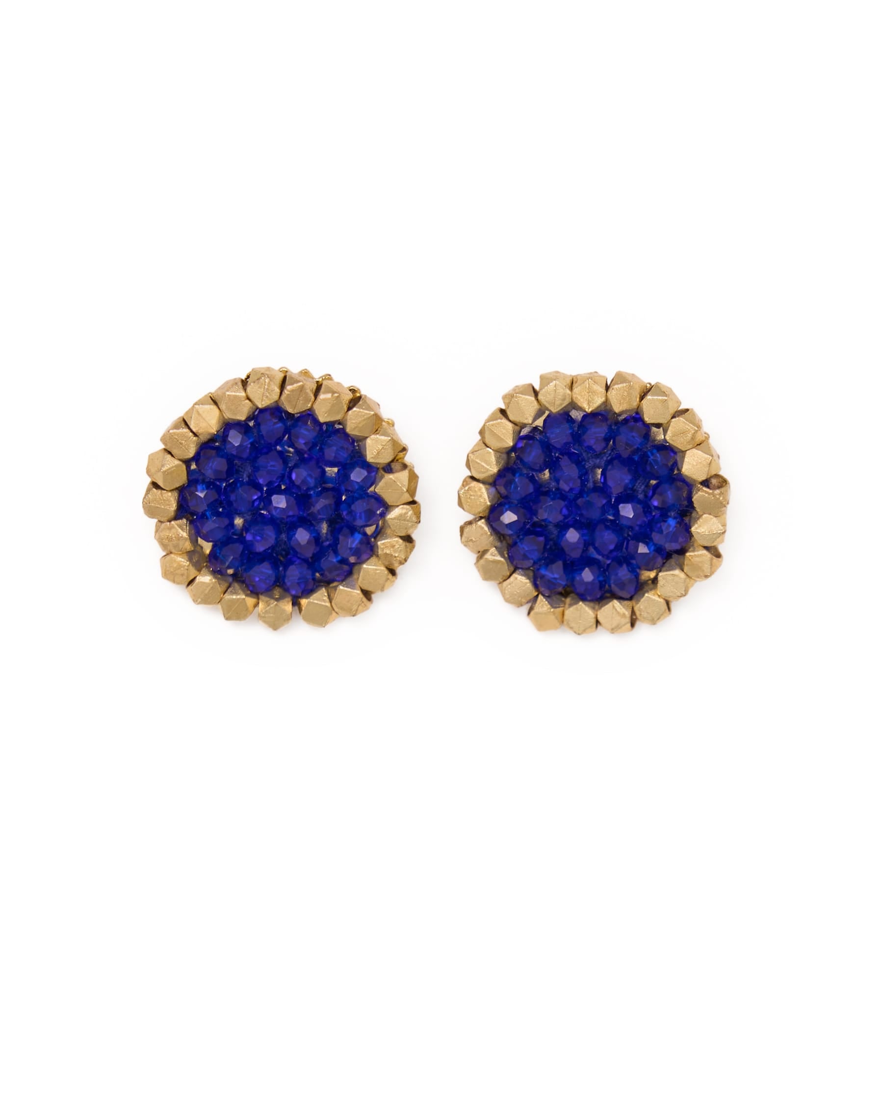 Johannah Crystal + Brass Bead Post Earrings Cobalt Earrings