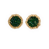 Johannah Crystal + Brass Bead Post Earrings Emerald Earrings