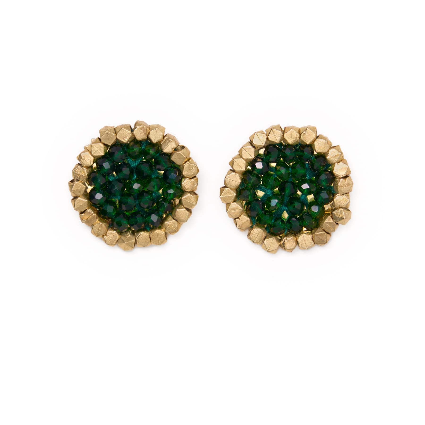 Johannah Crystal + Brass Bead Post Earrings Emerald Earrings