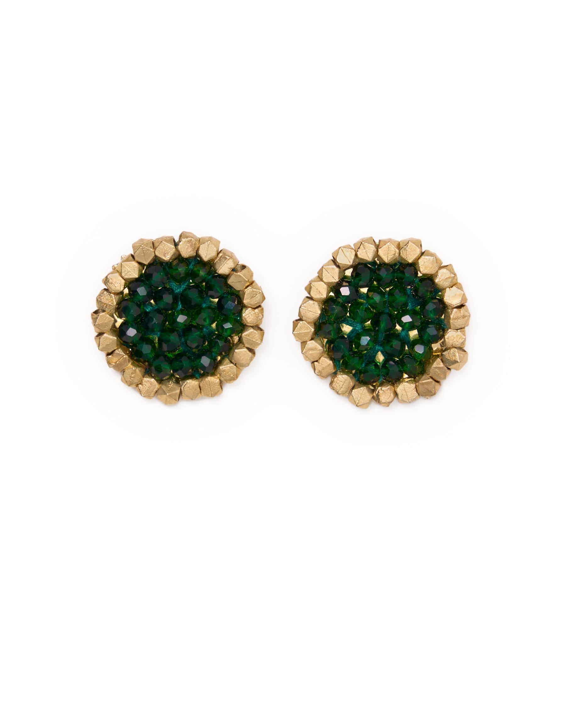 Johannah Crystal + Brass Bead Post Earrings Emerald Earrings