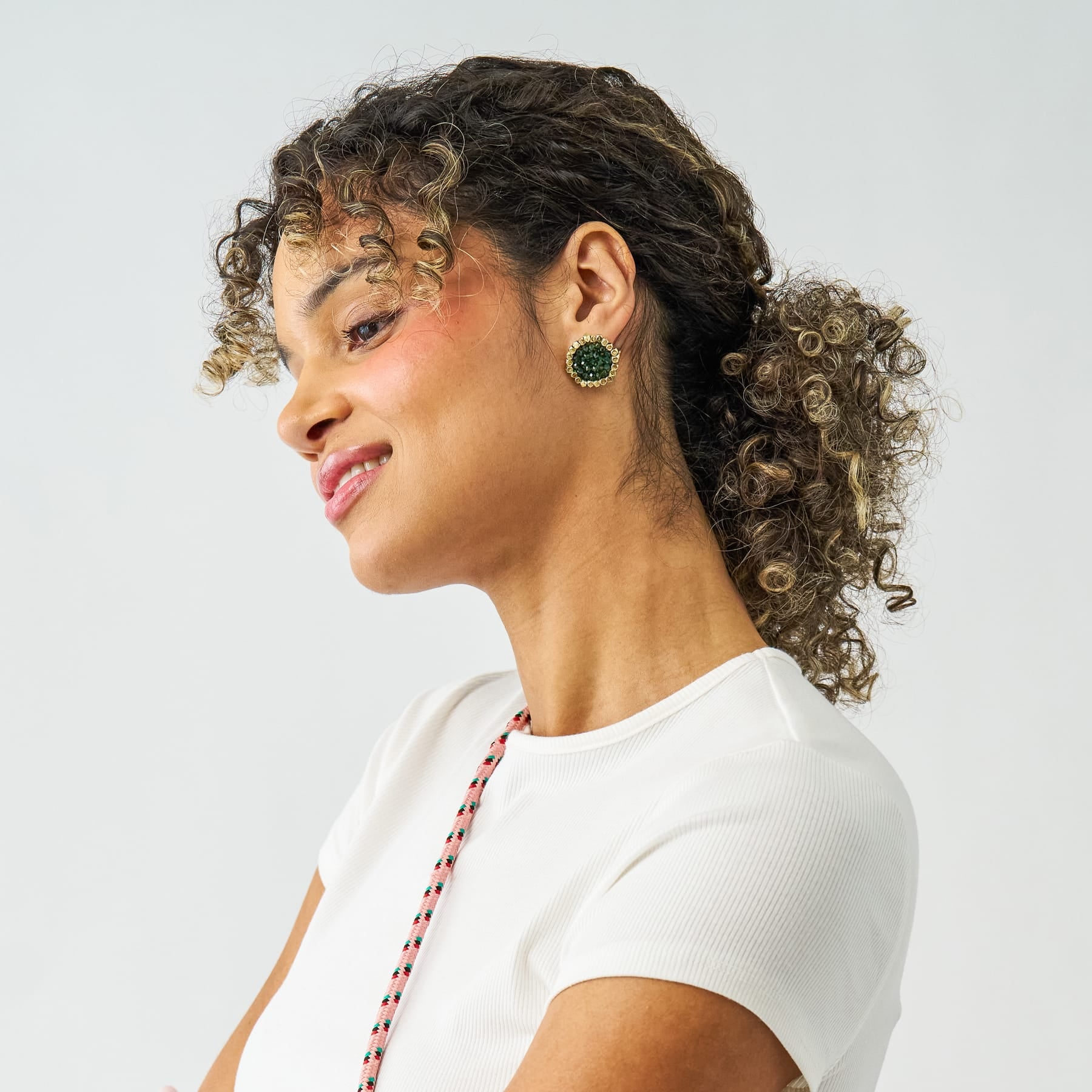 Johannah Crystal + Brass Bead Post Earrings Emerald Earrings