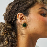 Johannah Crystal + Brass Bead Post Earrings Emerald Earrings