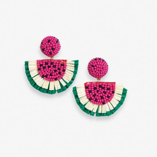 Josephine Watermelon Raffia Drop Earrings Hot Pink