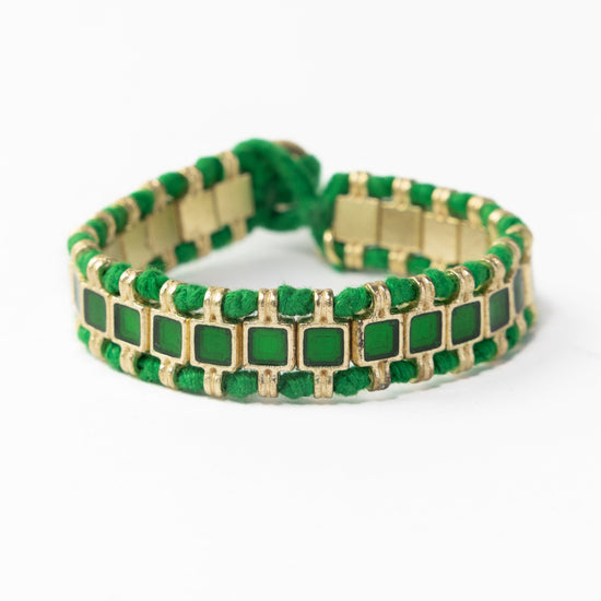 Josie Enamel Bracelet Small With Loop Latch Leaf Green Clasp