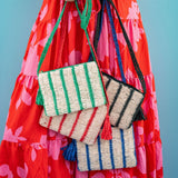Kai Striped Raffia Crossbody Red