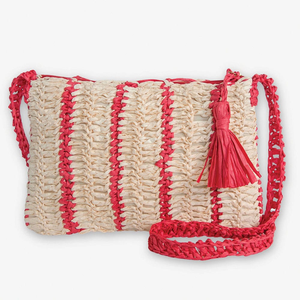 Kai Striped Raffia Crossbody Red