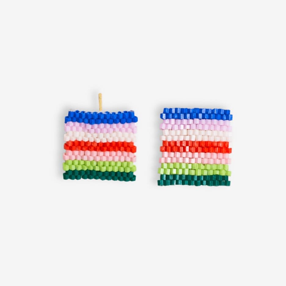 Kallie Horizontal Stripes Rectangle Post Beaded Earrings Rio