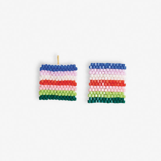 Kallie Horizontal Stripes Rectangle Post Beaded Earrings Rio