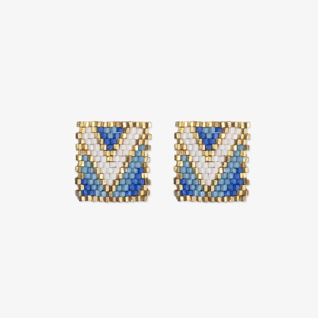 Kallie Rectangle Post Beaded Earrings Light Blue Stud Earrings