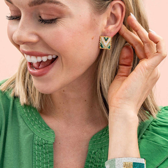 Kallie Rectangle Post Beaded Earrings Mint SMALL STUD