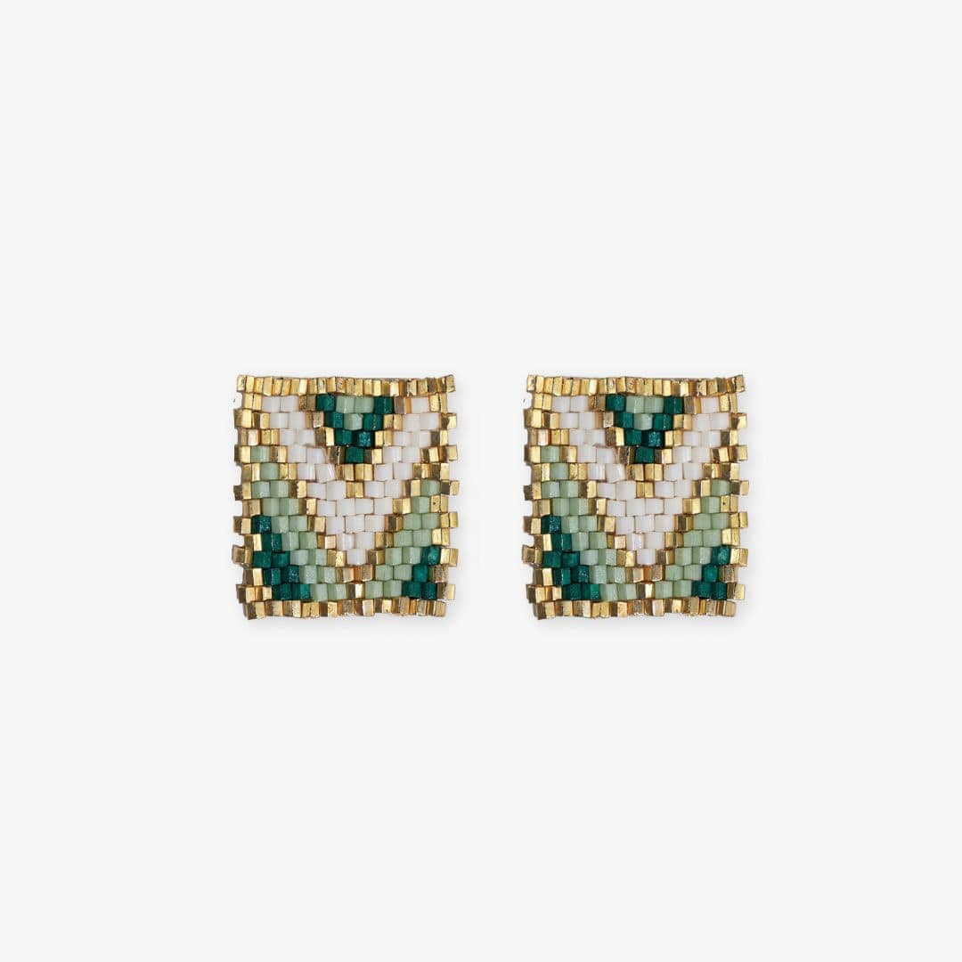 Kallie Rectangle Post Beaded Earrings Mint Stud Earrings