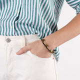 Kami Crystal With Brass Charm Stretch Bracelet Black + Gold Stretch